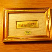Злато старинна златна картина рисувана върху златно фолио  - къщи с две купи сено - 22 карата, снимка 1 - Картини - 38510283