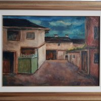 СТОЯН МИТОВ 1895 -1977 Пейзаж селска улица и къщи маслени бои, снимка 1 - Картини - 39333971