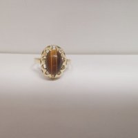 Златен пръстен и медальон с тигров ахат , снимка 7 - Пръстени - 37095140