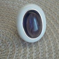 Сребърен пръстен с лилав камък, емайл и позлата, снимка 2 - Пръстени - 44042932