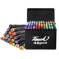 48 броя двустранни цветни маркери с тънък и широк писец TOUCHBOLL в калъф, на алкохолна основа, снимка 2 - Рисуване и оцветяване - 40772392