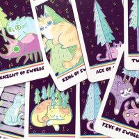 Таро карти с котки: White Cats Tarot & Black Cats Tarot & Weird Cat Tarot, снимка 12 - Карти за игра - 34171461