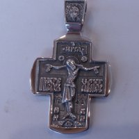 сребърен двулицев кръст, снимка 2 - Колиета, медальони, синджири - 43688118