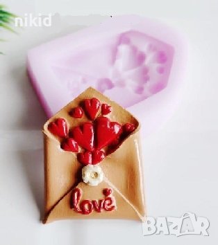 Писмо плик със сърца love  Свети Валентин силиконов молд форма фондан шоколад гипс , снимка 1