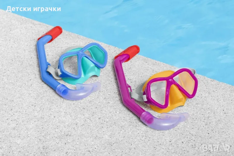 Комплект маска и шнорхел Bestway, за деца 3-6 г., син/лилав, снимка 1