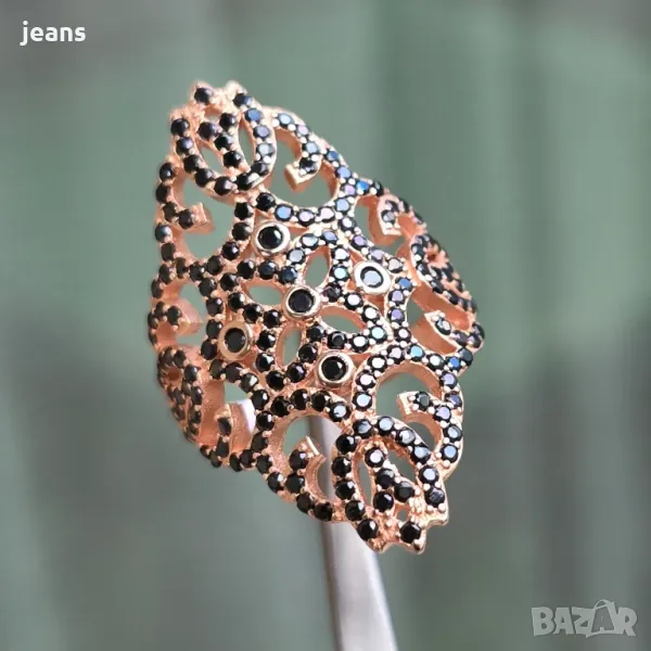 Сребърен пръстен с розово покритие 17556, снимка 1