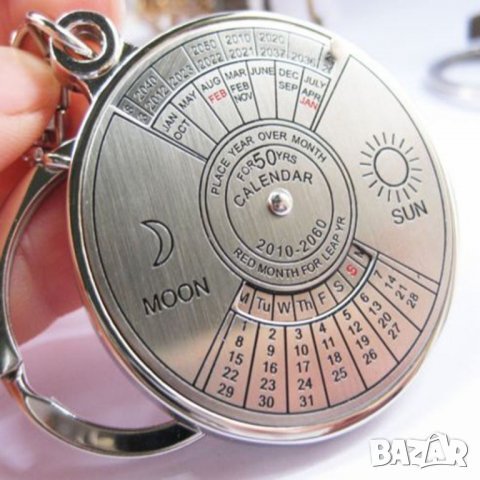 50 годишен календар - Астрологичен ключодържател - сребърен-42мм, снимка 1