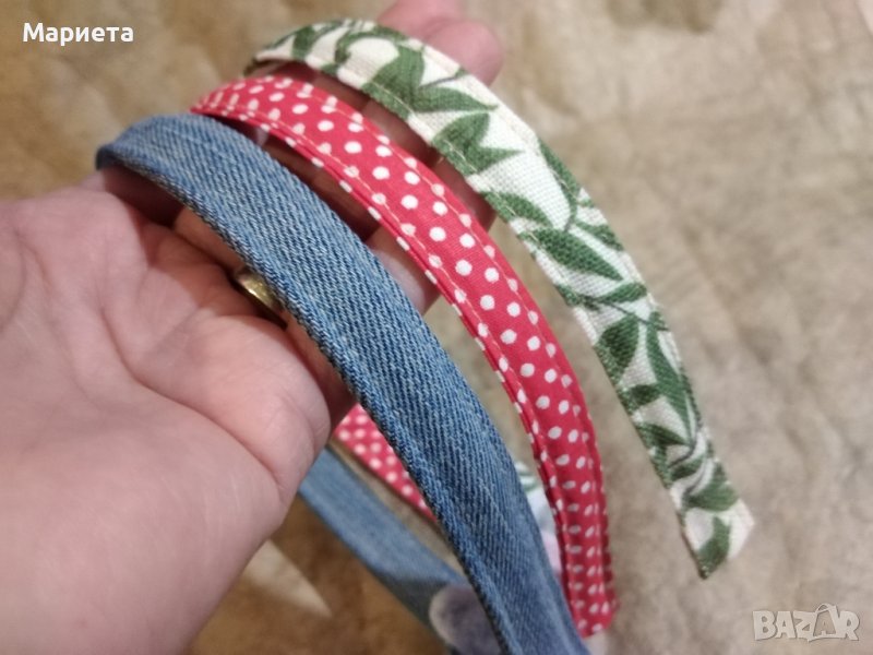 Комплект 3бр.семпли тънки  диадеми Ръчна Изработка Диадема червено Каре Деним шотландско каре, снимка 1