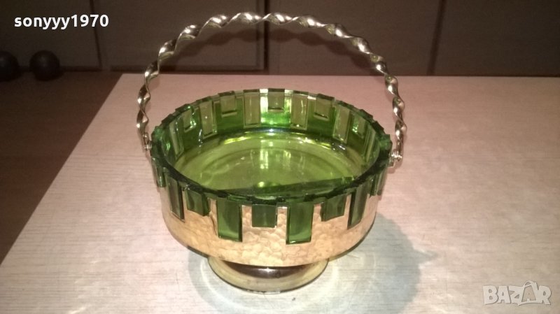 АНТИКА-бонбониера-зелено стъкло/мед месинг-18х18см, снимка 1
