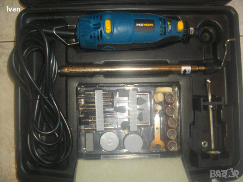 Нова Немска Ел. Мини Дрелка-Шлифовалка -Пълен Комплект-Гъвкаво Рамо/Стойка/Кутия Аксесоари-WORKZONE, снимка 1
