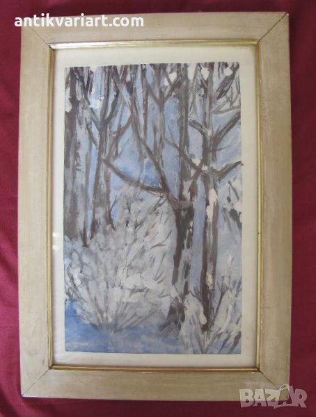 Стара Оригинална Картина- Зима акварел, снимка 1