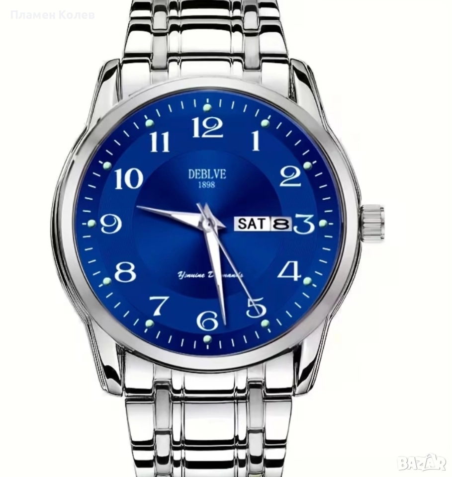 DEBLVE Мъжки моден часовник от неръждаема стомана с светещи ръце, дата и календарен дисплей, снимка 1