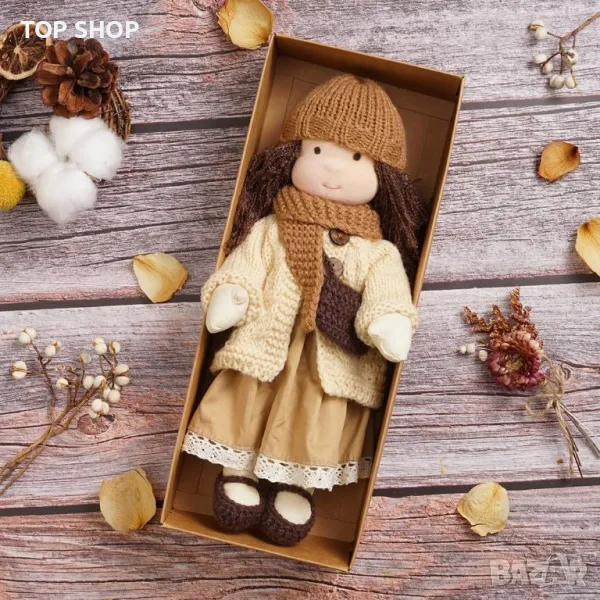 Плюшена кукла  Waldorf Ръчно изработена мека пълнена памучна кукла Момиче със златиста къдрава коса, снимка 1
