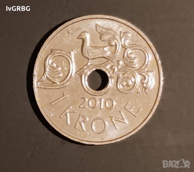 1 крона 2010 Норвегия , Харалд V , Монета от Норвегия , снимка 1