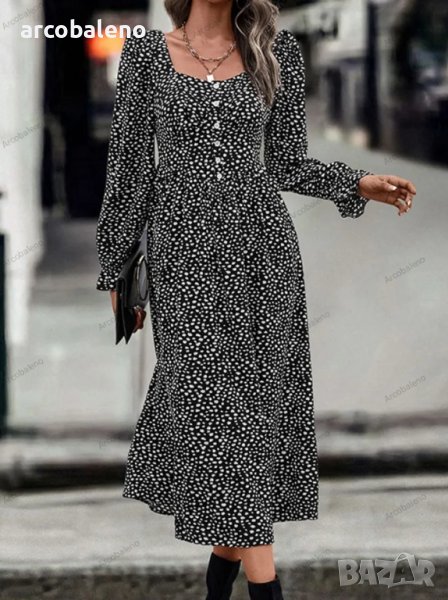 Нова дамска рокля с принт с квадратно деколте, снимка 1