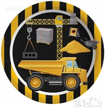 Кран Камион превозни транспортни средства 8 бр големи парти чинии чинийки, снимка 1