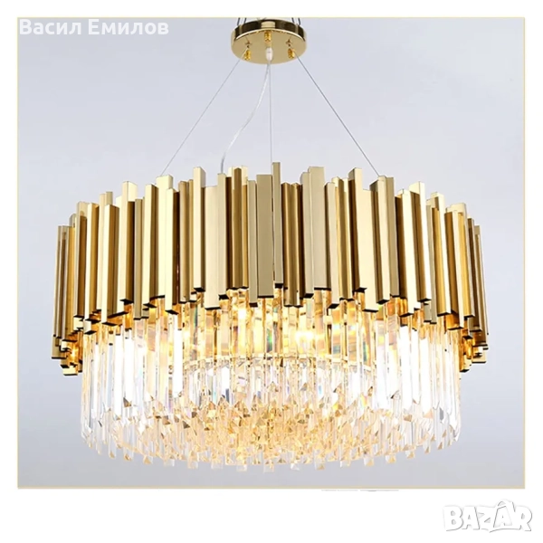 Златист полилеи с висящи кристали, снимка 1