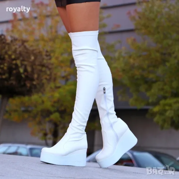 Ботуши на платформа - бяла кожа, снимка 1