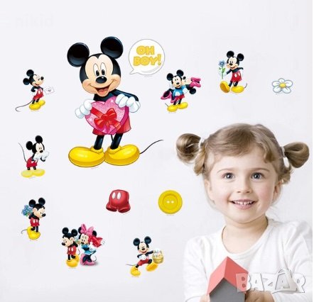 Малък лист Мики Маус сърце и Мини самозалепващ стикер лепенка за стена и мебел, снимка 1