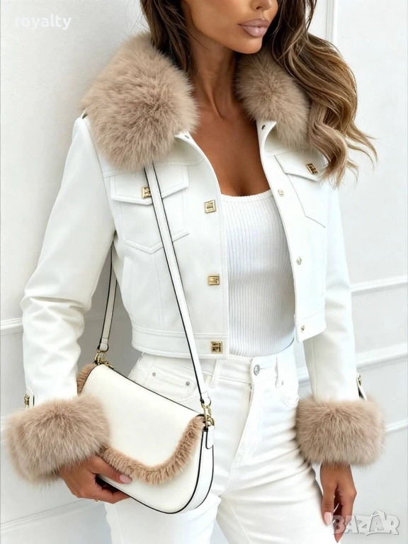 Бяло Дамско Яке с Естествен Пух , снимка 1