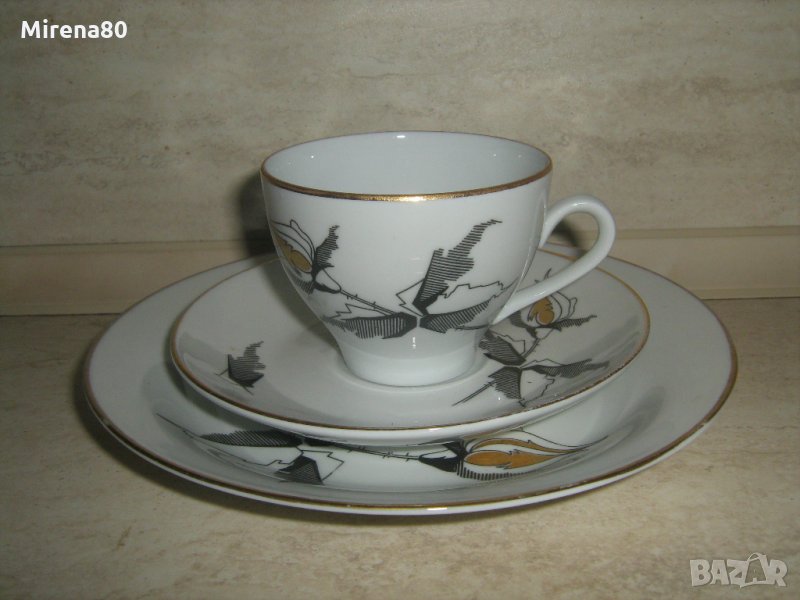 Троен сет черна роза - костен порцелан !, снимка 1