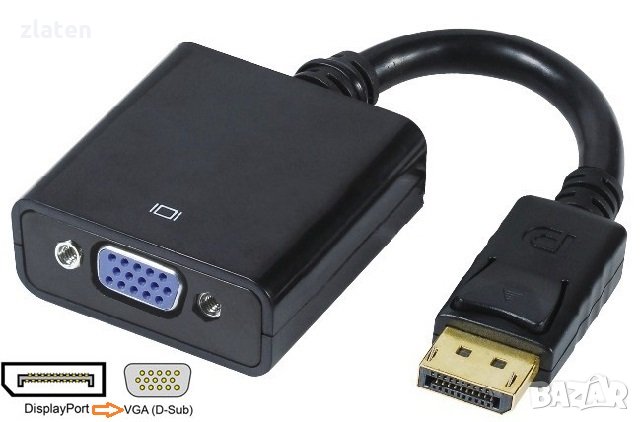 DisplayPort(DP) към VGA(D-SUB) преход адаптер за видео карта монитор, снимка 1