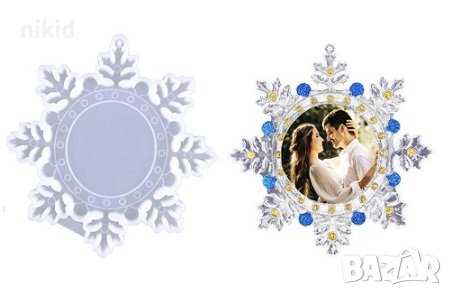 Голяма снежинка с кръг фото рамка силиконов молд форма смола гипс декор, снимка 1