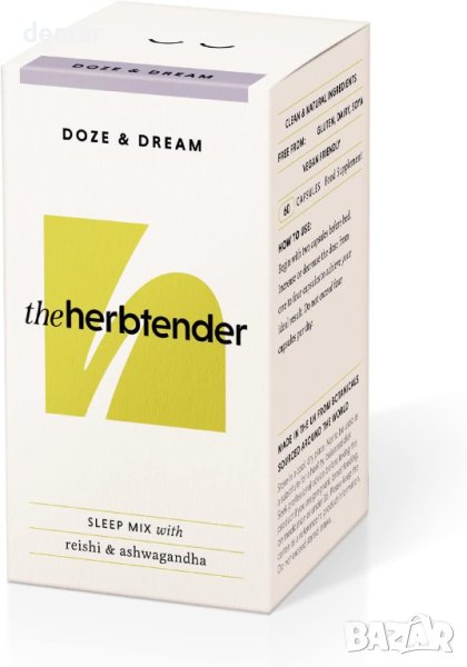 THE HERBTENDER, Doze and Dream - Веган добавка с гъба Рейши и Ашваганда за релаксация и сън 60 бр., снимка 1