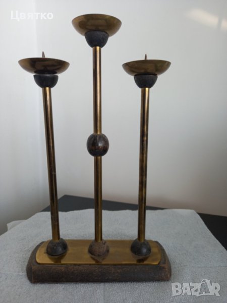 Бронзов свещник за 3 бр. свещи, снимка 1