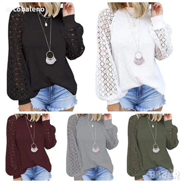 Дамска семпла блуза с дълги ръкави и кръгло деколте, 5цвята , снимка 1