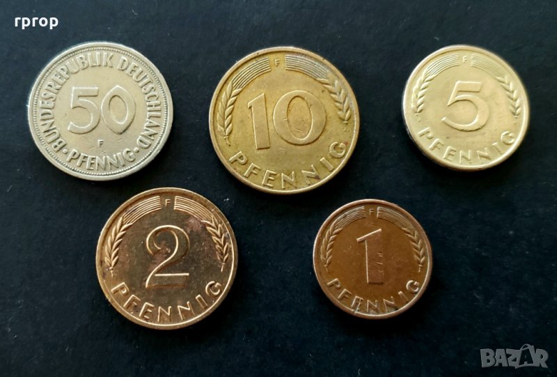 Монети .Германия.Рядко срещана година. Дойче марки. 1 , 2 , 5 ,10 и 50 пфенига . 1950 година., снимка 1