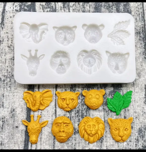 7 малки глави диви зоо джунгла животни силиконов молд форма декорация торта фондан шоколад, снимка 1