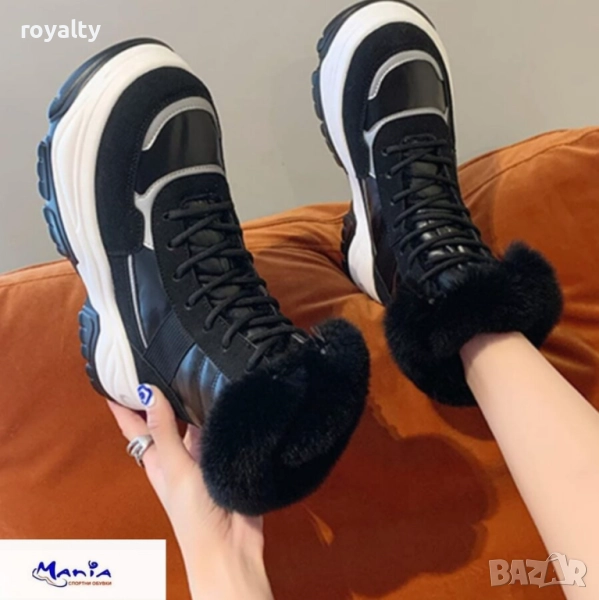 Дамски боти с пух в черно, снимка 1