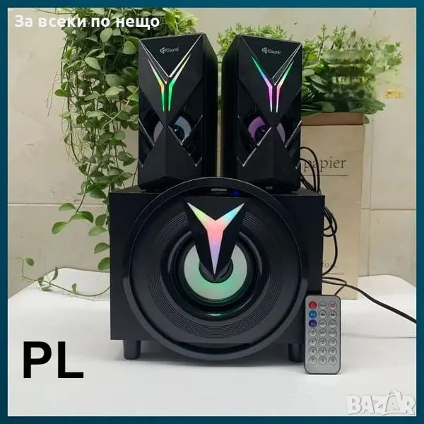 Тонколони Kisonli TM-1000U, Bluetooth, USB, AUX, SD, FM, 8W+2x4W, Черен, снимка 1