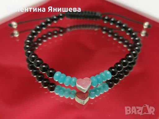 Дамска гривна от оникс, кварц и сребърно сърце, снимка 1