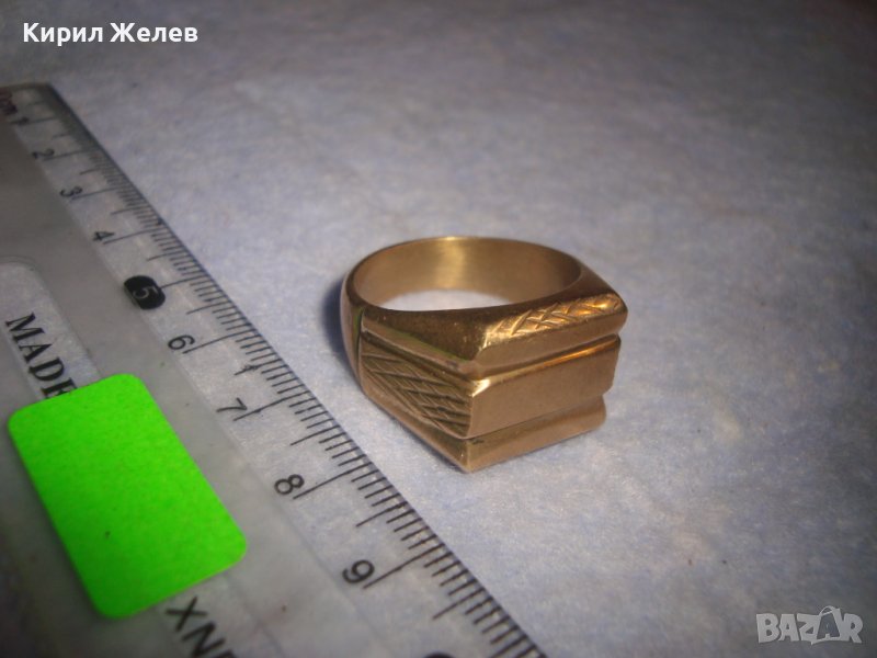 СТАР ПОЗЛАТЕН БРОНЗОВ РЕТРО АРТ ДЕКО ПРЪСТЕН с ПЕЧАТИ 18К 750 за КОЛЕКЦИЯ МАЙСТОРСКА ИЗРАБОТКА 24253, снимка 1