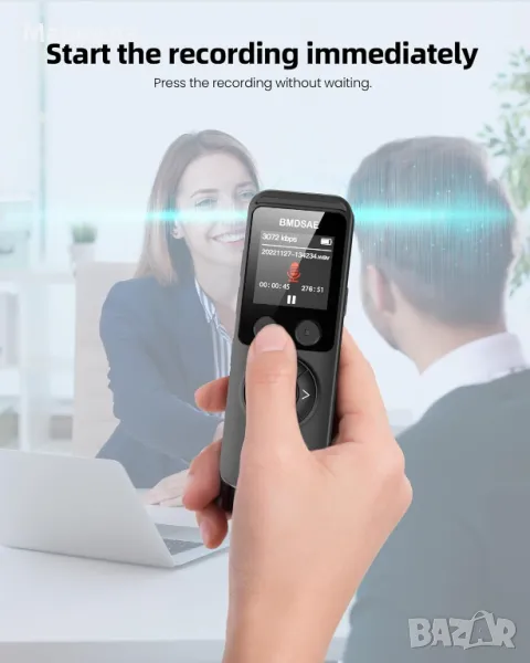 128GB Цифров диктофон / Възпроизвеждане с двоен микрофон 3072Kbps AB / Намаляване на шума, снимка 1