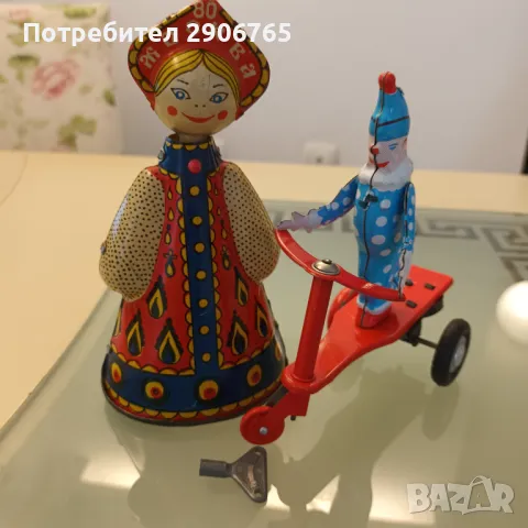 Стара механична ламаринена играчка с ключ работеща, снимка 4 - Колекции - 48144356