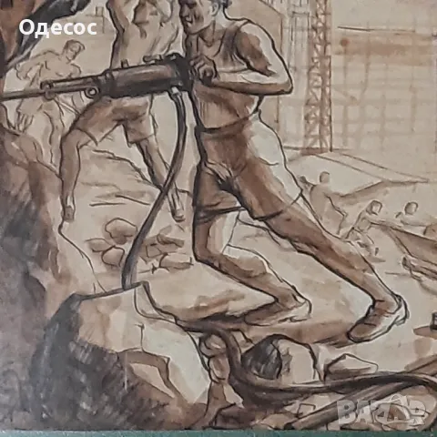 Борис Ангелушев картина  туш върху хартия, снимка 3 - Антикварни и старинни предмети - 49025475