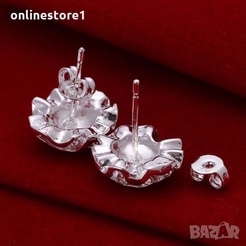 Сребърни Обеци - Бяла Роза - 925 печат сребро BH319, снимка 4 - Обеци - 28839763