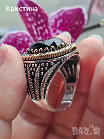 Мъжки сребърен пръстен с черен Обсидиан, снимка 4 - Пръстени - 53138826