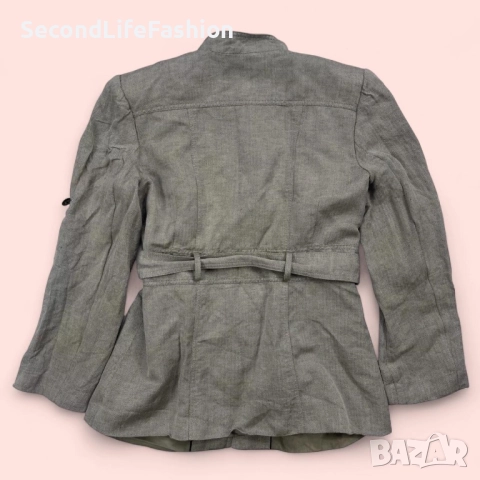Дамско сако Calvin Klein блейзър ленен сив с колан и дълъг ръкав , снимка 7 - Сака - 52263107
