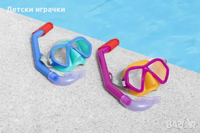 Комплект маска и шнорхел Bestway, за деца 3-6 г., син/лилав, снимка 1