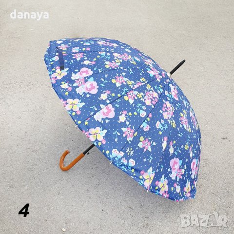 1763 Класически чадър за дъжд с принт на цветя и карета, 16 спици, снимка 6 - Други - 30538400