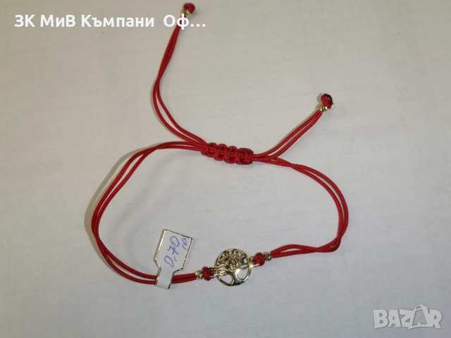 Златна гривна с червен конец - 14К, снимка 3 - Гривни - 52753388