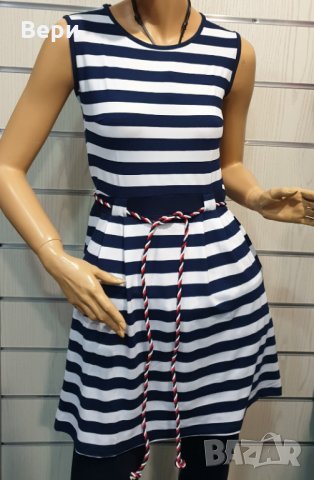 Нова дамска моряшка вталена рокля с ефектен гръб, на райе, с коланче, снимка 8 - Рокли - 28375442