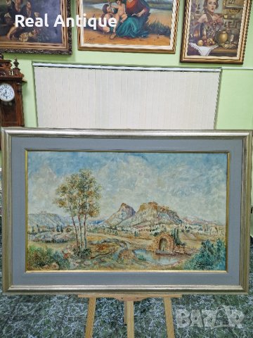 Огромна много красива антикварна майсторска авторска картина масло върху платно , снимка 8 - Картини - 43322686