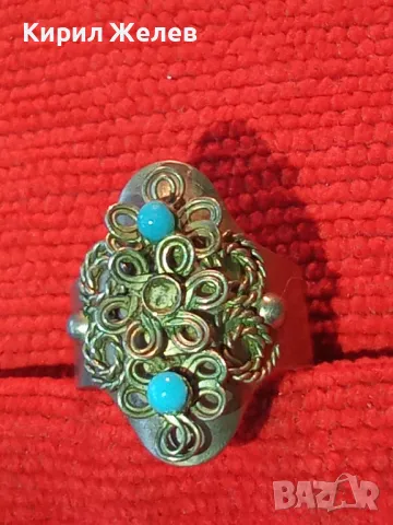 СТАРИНЕН РУСКИ МЕЛХИОРЕН РЕТРО ПРЪСТЕН с НАТУРАЛЕН ТЮРКОАЗ ФИЛИГРАННА РЪЧНА ИЗРАБОТКА 47420, снимка 15 - Антикварни и старинни предмети - 47134468