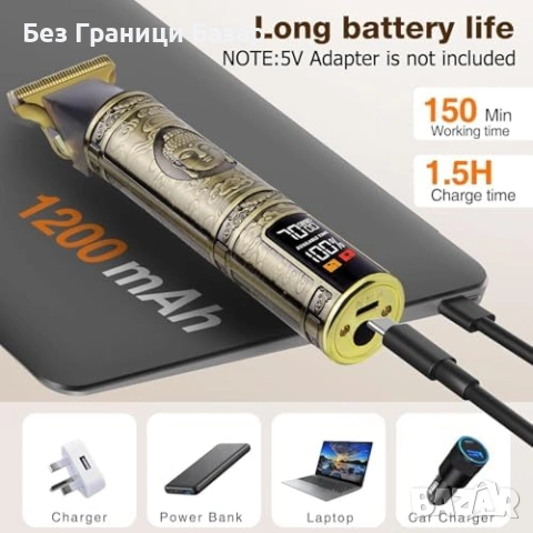 Нова Безжична машинка за мъже подстригване с титаниево T-острие USB-C, снимка 5 - Машинки за подстригване - 53017312