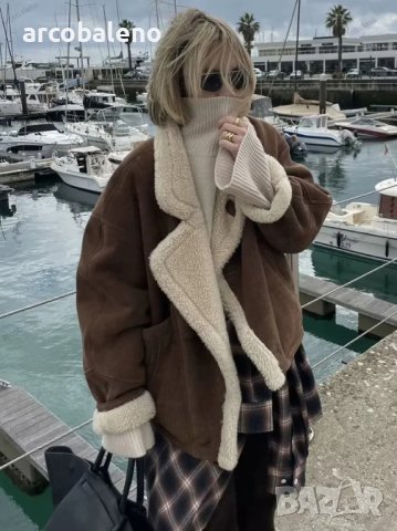 Ново дамско ретро ежедневно кожено яке от изкуствена агнешка вълна, 2цвята, снимка 6 - Якета - 43646219